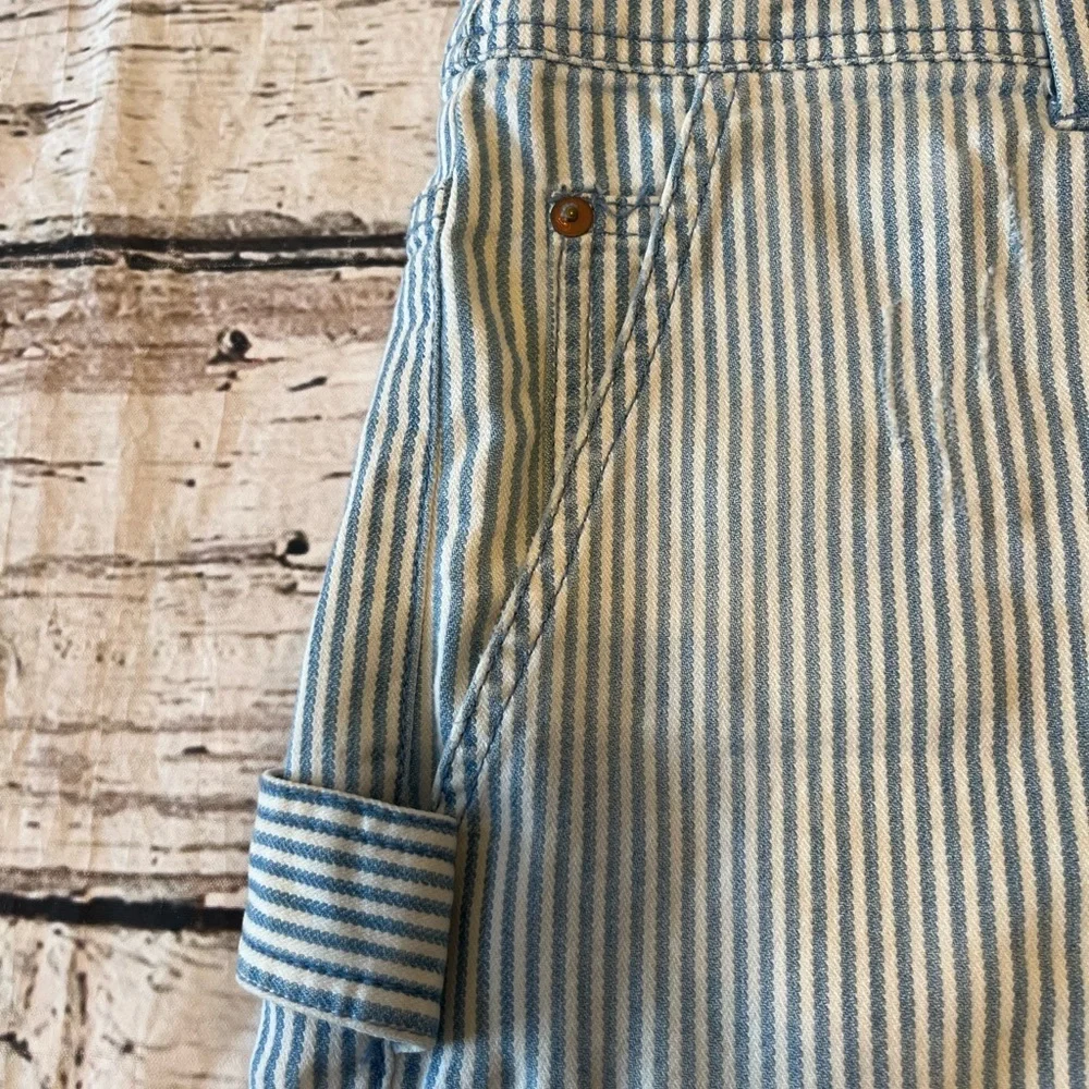 Anthro Pilcro Railroad Striped Button Front Everyday Short Overalls Sz 29 - Picture 7 of 11